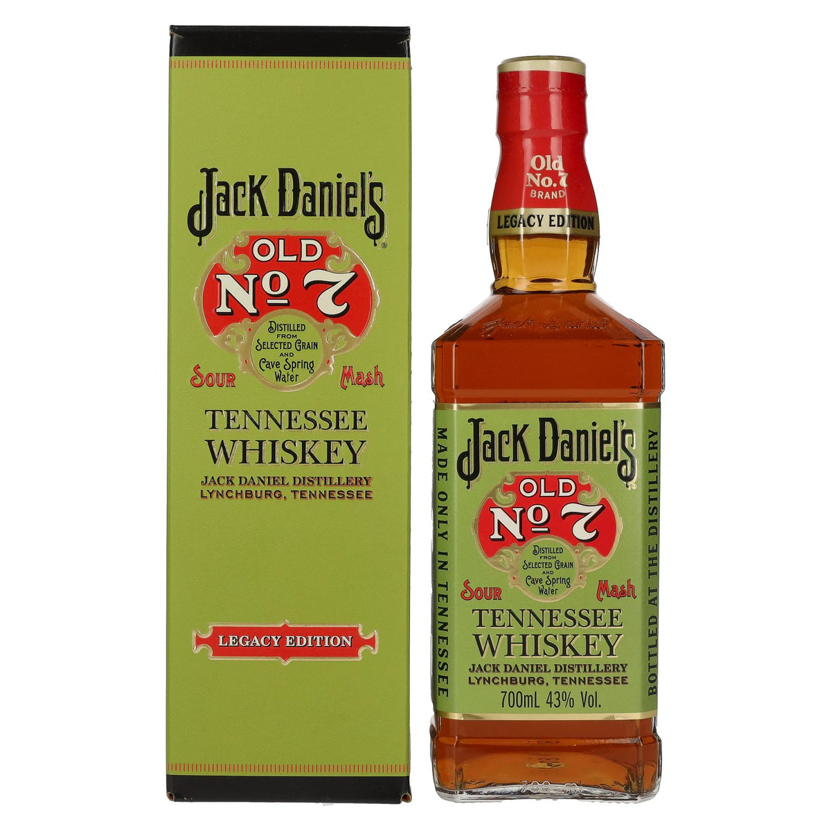 Jack Daniel's Sour Mash Tennessee Whiskey LEGACY EDITION n° 1 - GREEN DESIGN 43 % vol. 0,7 l dans un coffret cadeau