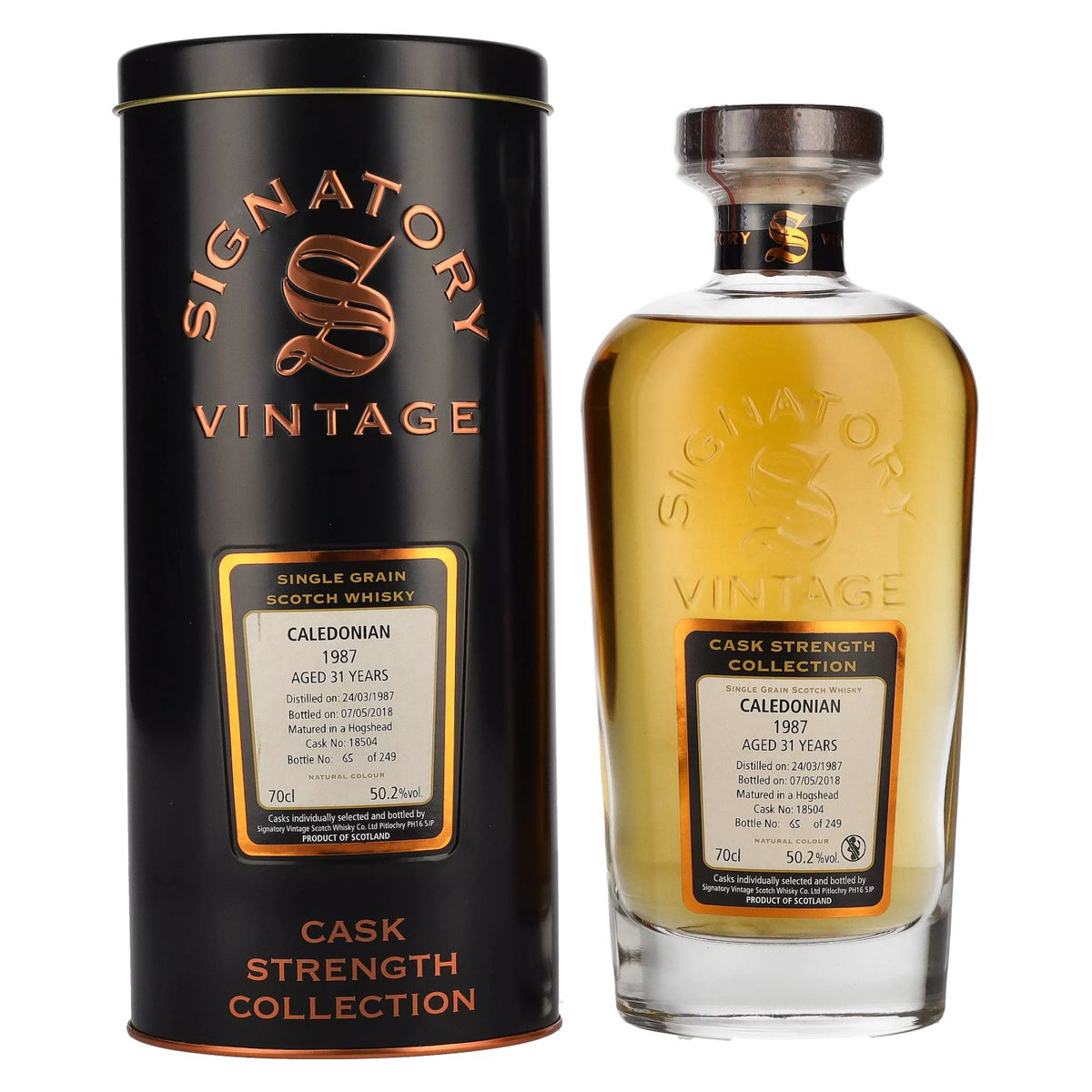 Signatory Vintage CALEDONIAN 31 Years Old Cask Strength 1987 50.2% vol. 0.7 l in a tin box