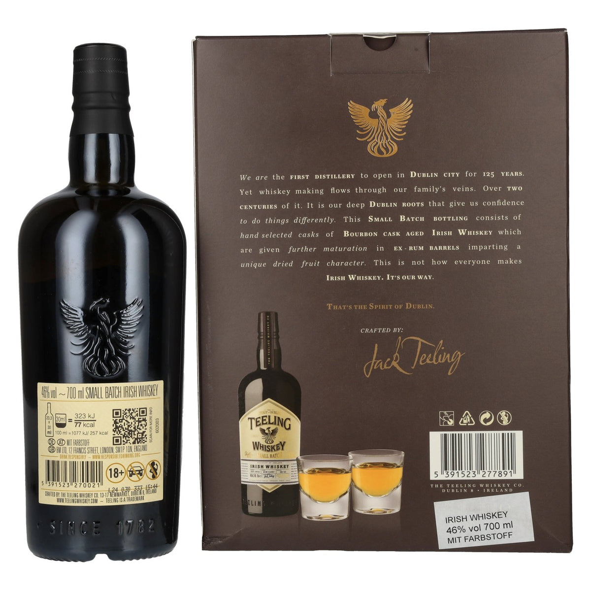 Teeling Whiskey SMALL BATCH Irish Whiskey Rum Cask 46 % vol., 0,7 l, dans un coffret cadeau avec 2 verres