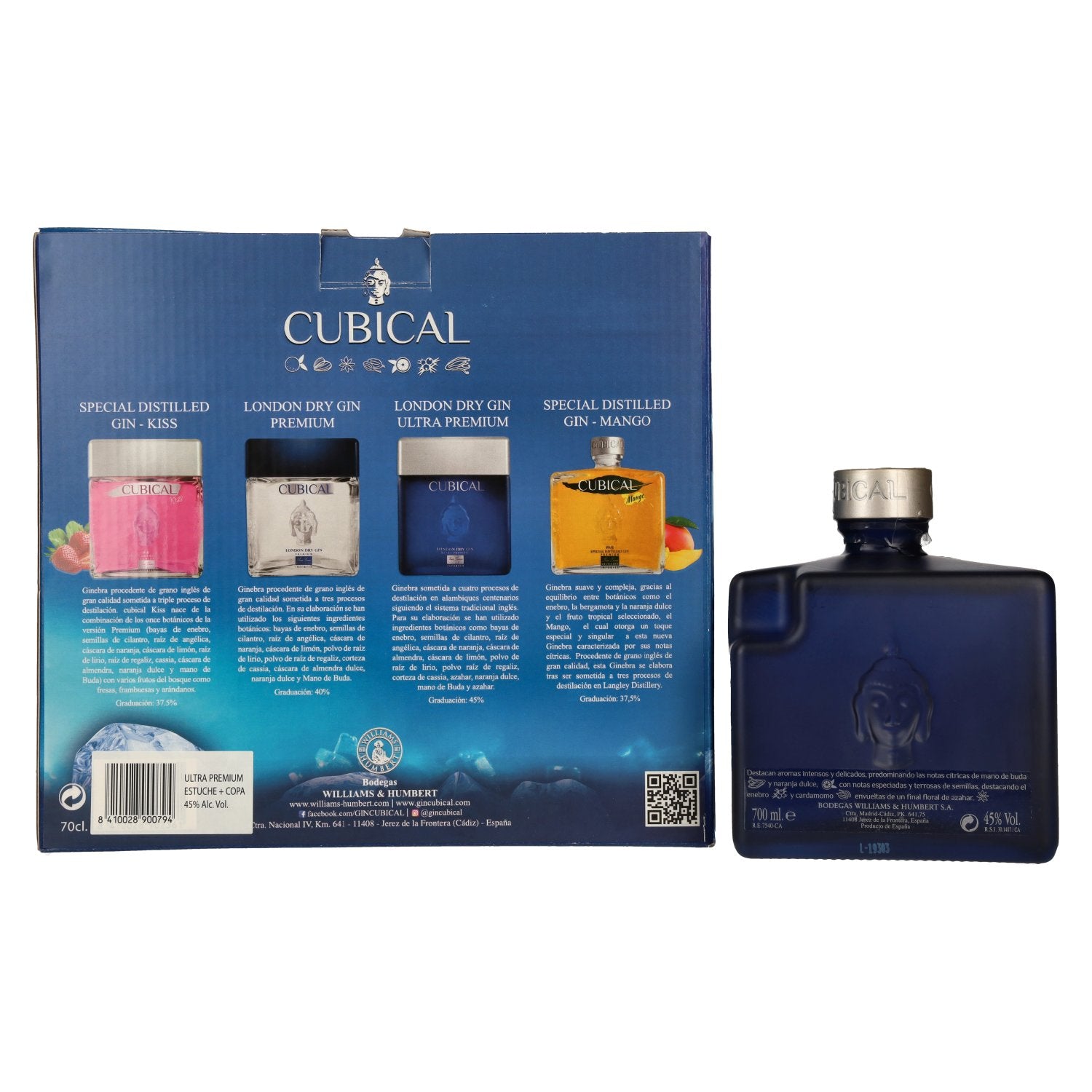 Cubical Ultra Premium London Dry Gin 45% vol. 0.7l in geschenkverpakking met glas