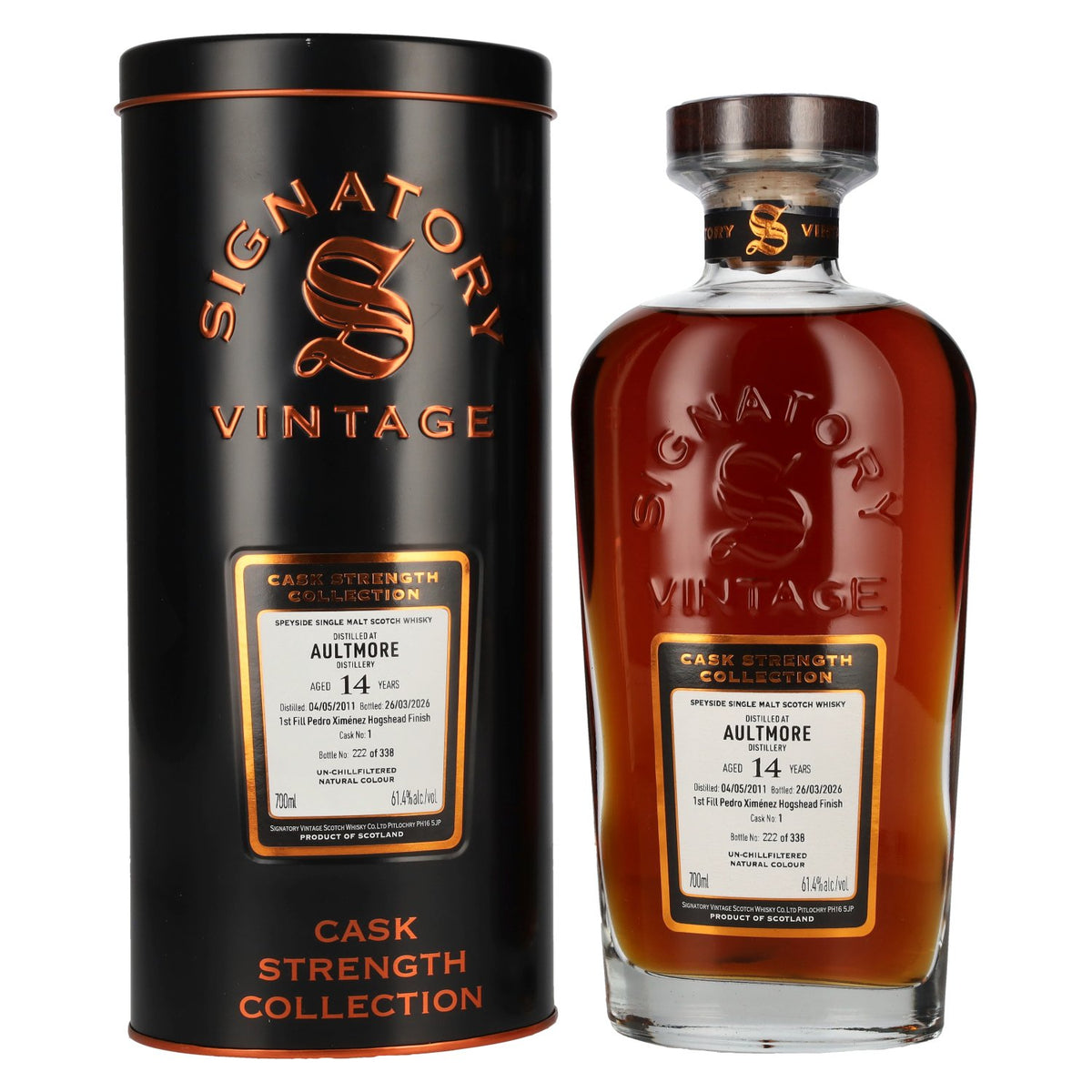 Signatory Vintage AULTMORE 14 Years Old 1st Fill PX Hogshead Cask Strength #1 2011 61,4% Vol. 0,7l in Tinbox