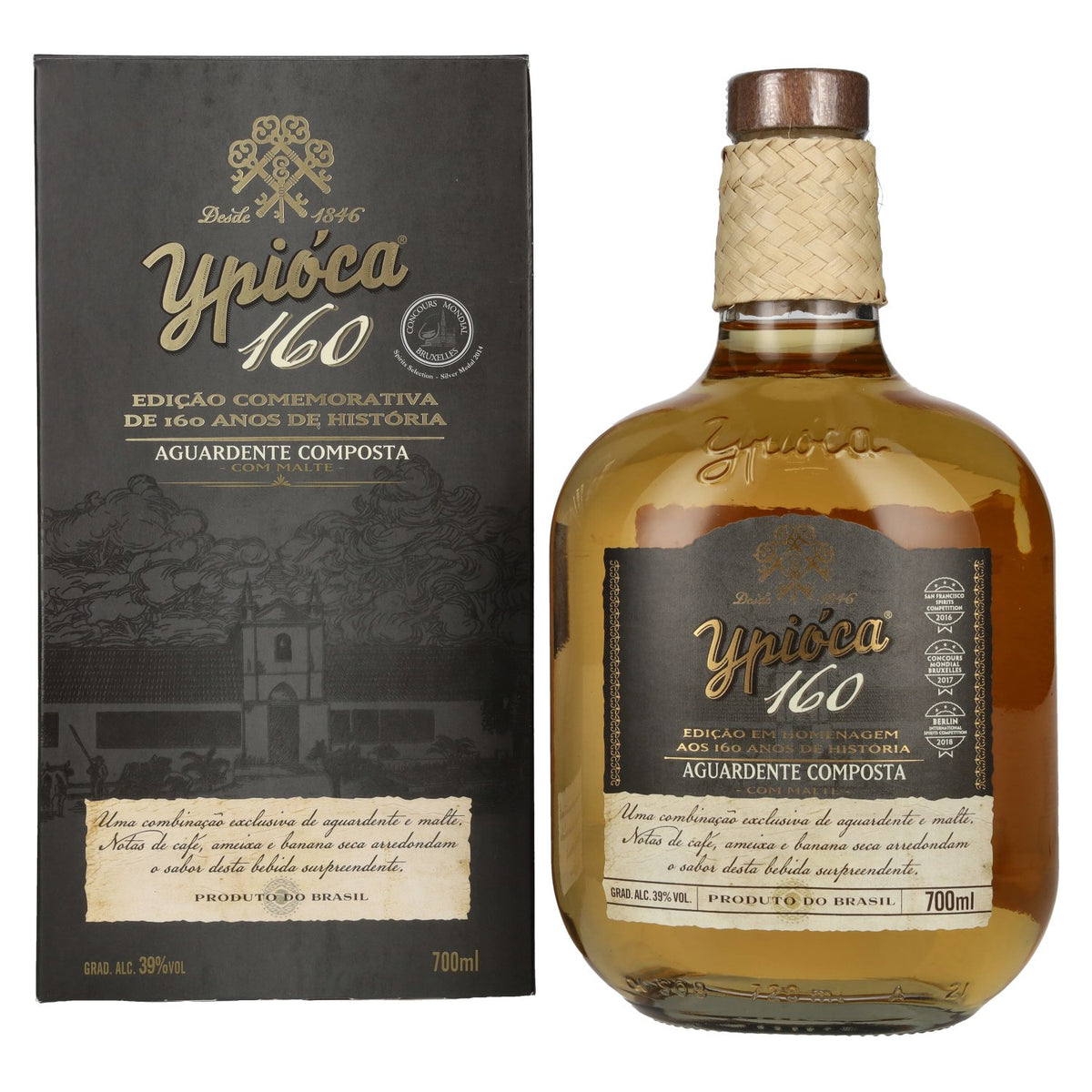 Ypióca 160 Aguardente Composta com Malte 39% vol. 0.7 l in a gift box