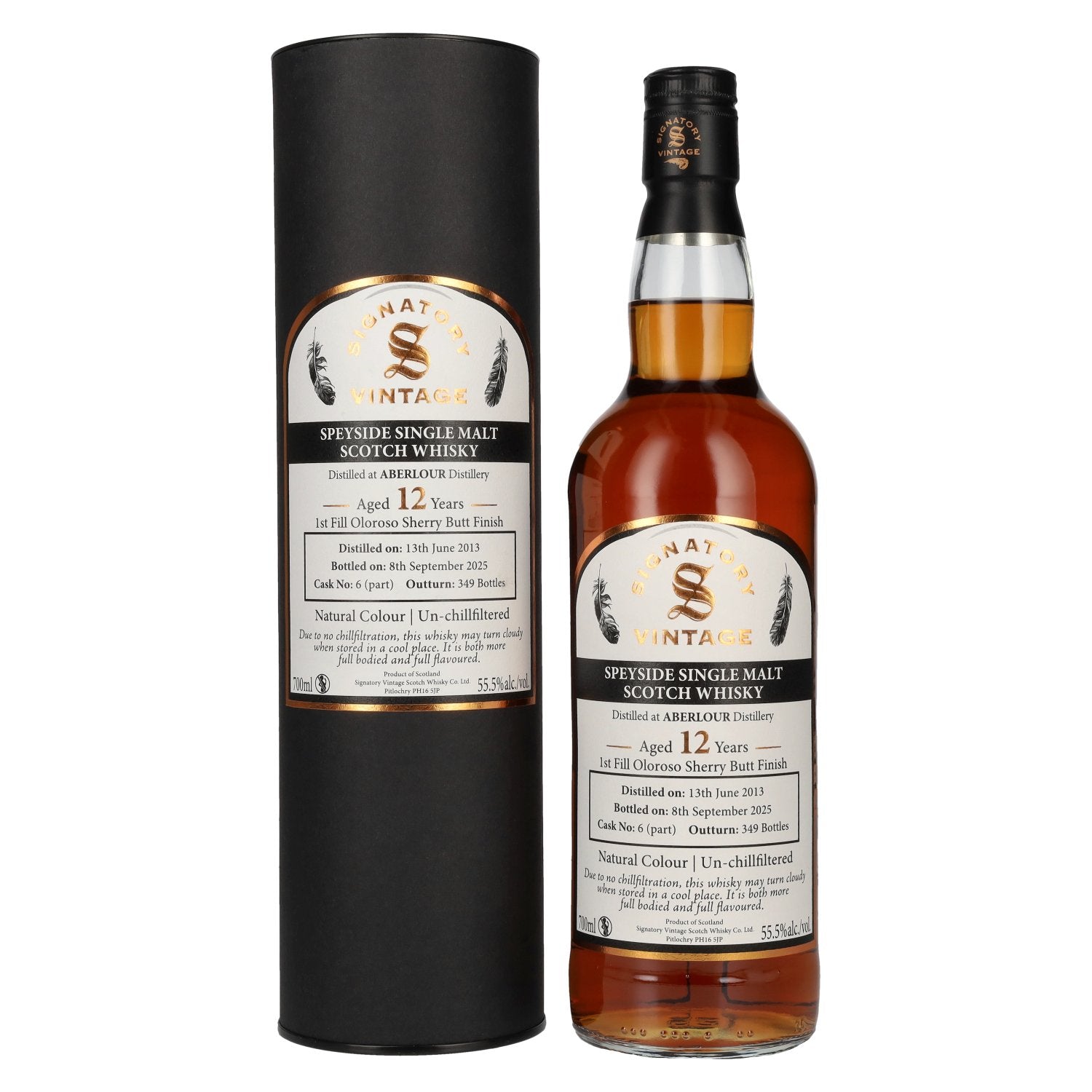 Signatory Vintage Aberlour 12 Years Old 1st Fill Oloroso Sherry Butt Finish Cask # 6 55,5% Vol. 0,7l in geschenkverpakking