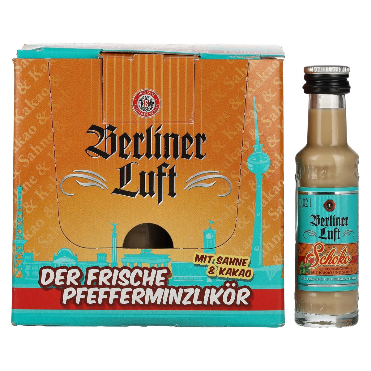 Berliner Luft SCHOKO – La liqueur de menthe poivrée fraîche – 15 % vol. – 24 x 0,02 l