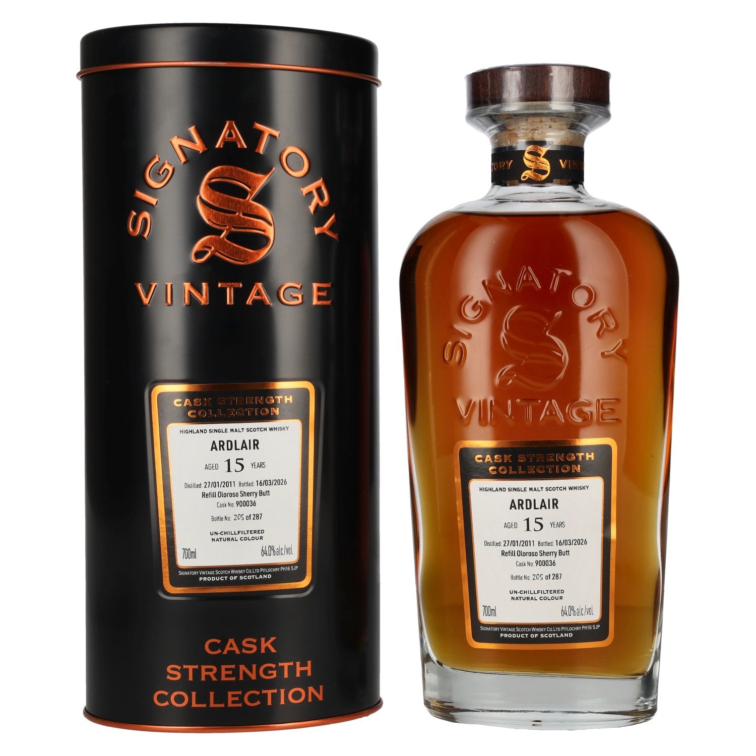Signatory Vintage Ardlair 15 Years Old Refill Oloroso Sherry Butt Cask Strength 2011 64% vol. 0,7 l in blikken doos