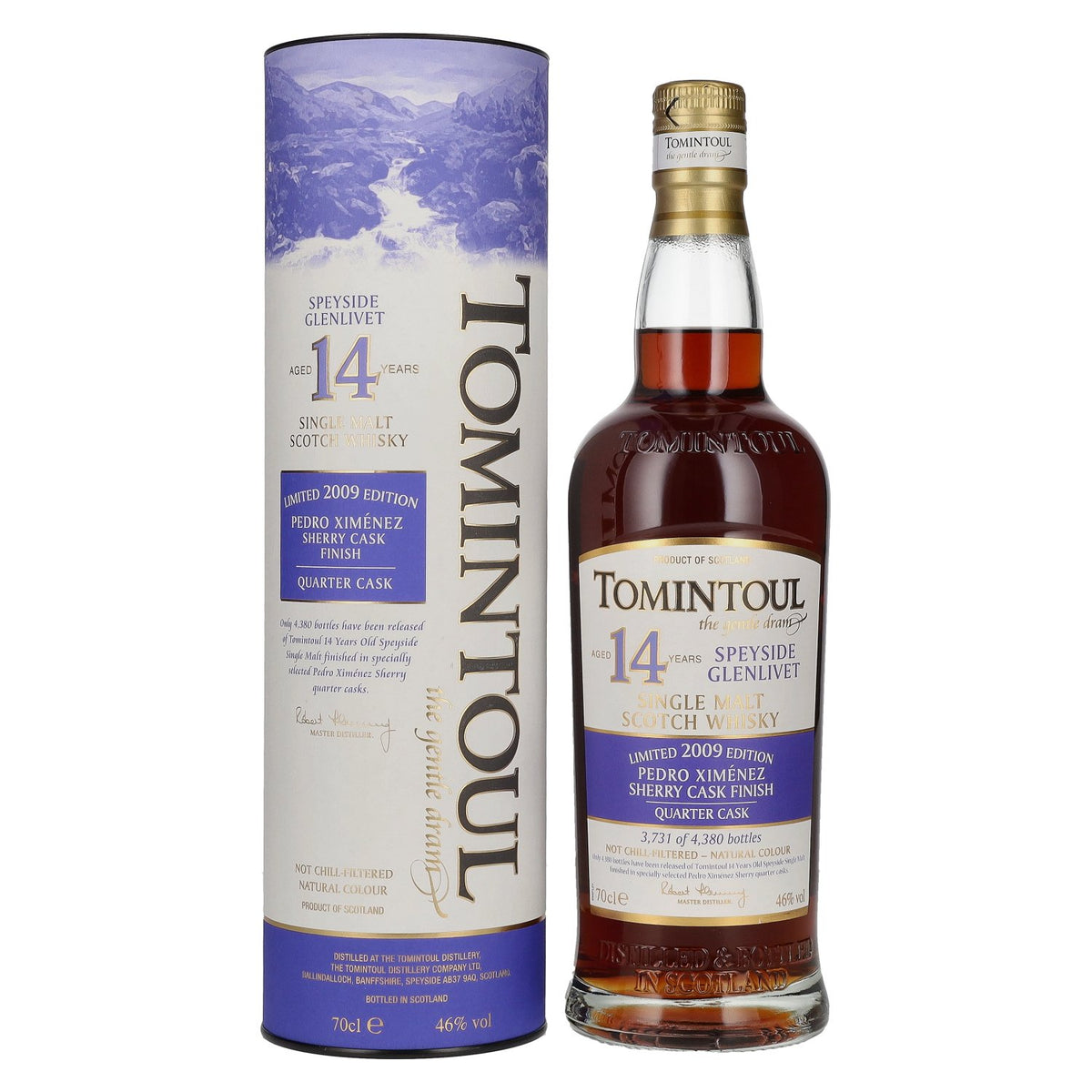 Tomintoul 14 ans d'âge, finition en fût de sherry PX « Quarter Cask » 2009, 46 % vol., 0,7 l, dans un coffret cadeau