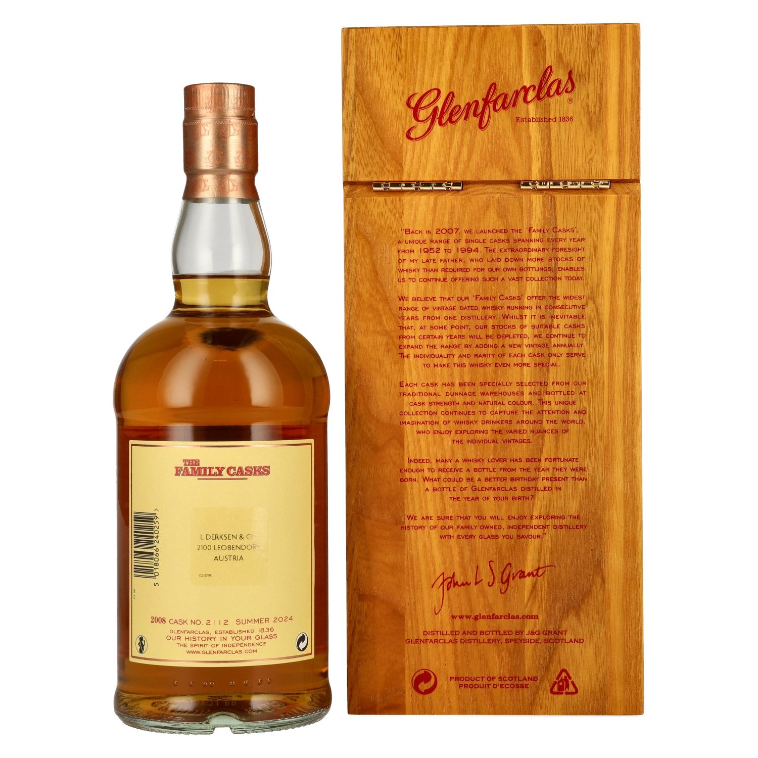 Glenfarclas THE FAMILY CASKS Single Cask SUMMER 2024 Plain Butt #2112 2008 57,7% Vol. 0,7l in Holzkiste