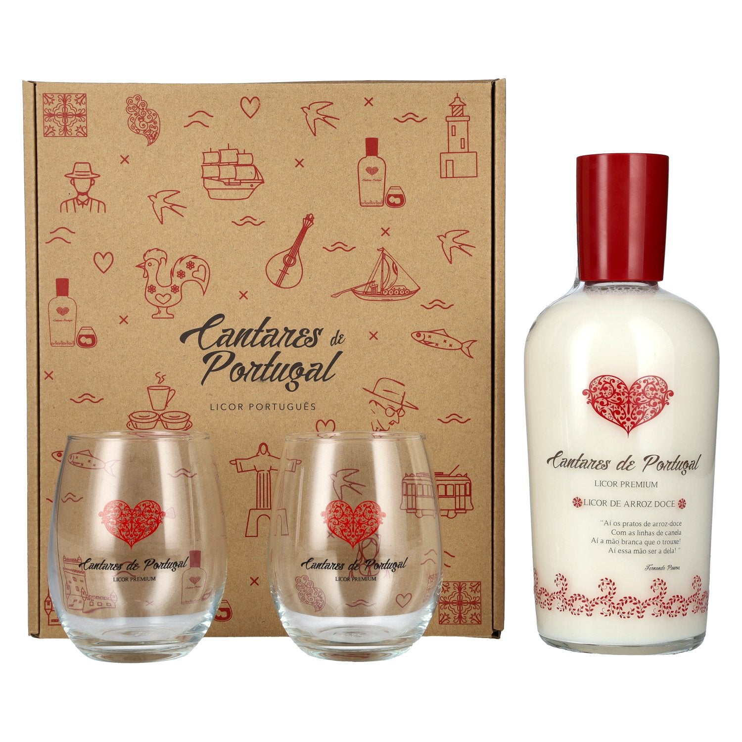 Cantares de Portugal Licor de Arroz Doce 15% vol. 0,7l en boîte cadeau avec 2 verres