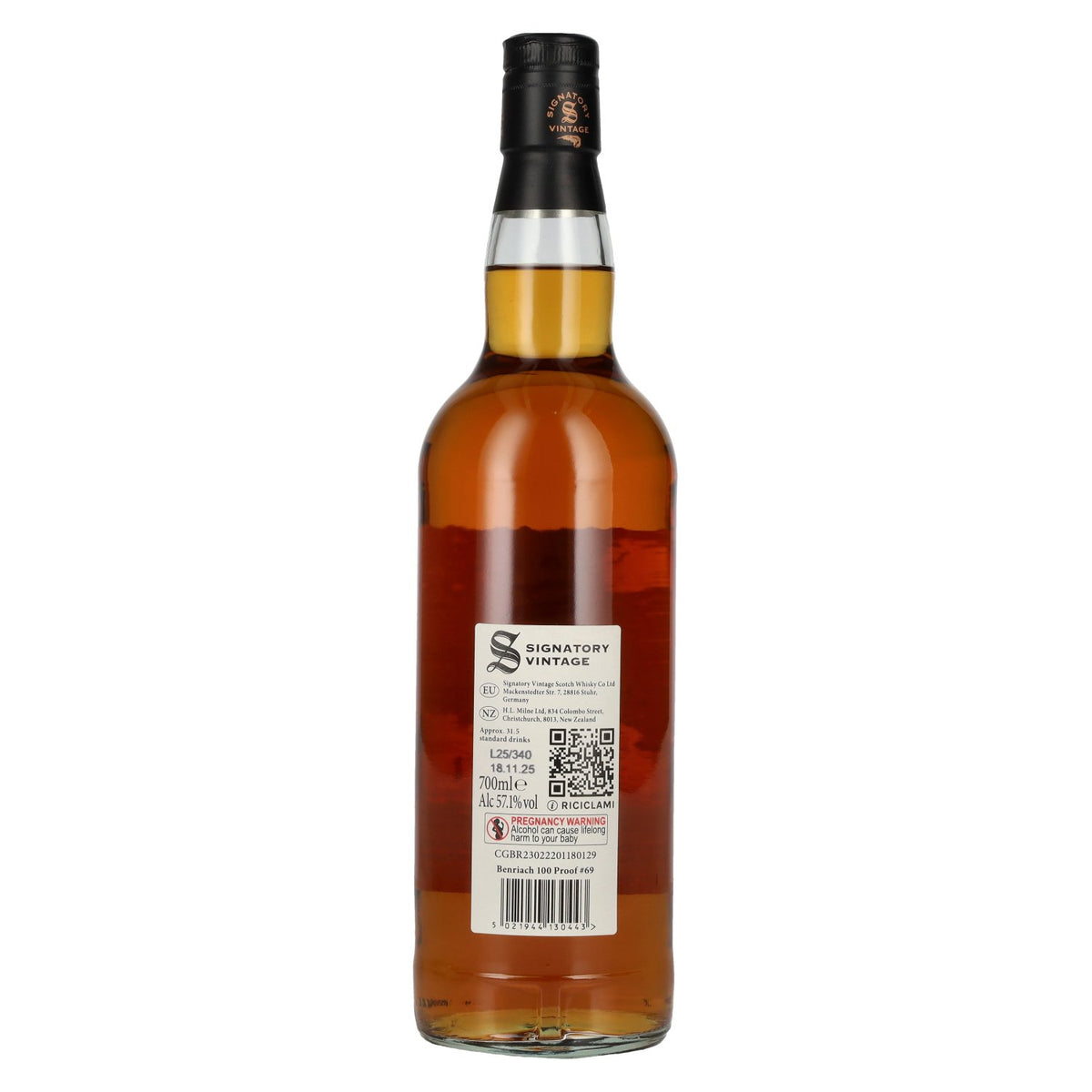 Signatory Vintage 100 Proof Edition Benriach 12 ans d'âge Single Malt n° 69 2013 57,1 % vol. 0,7 l