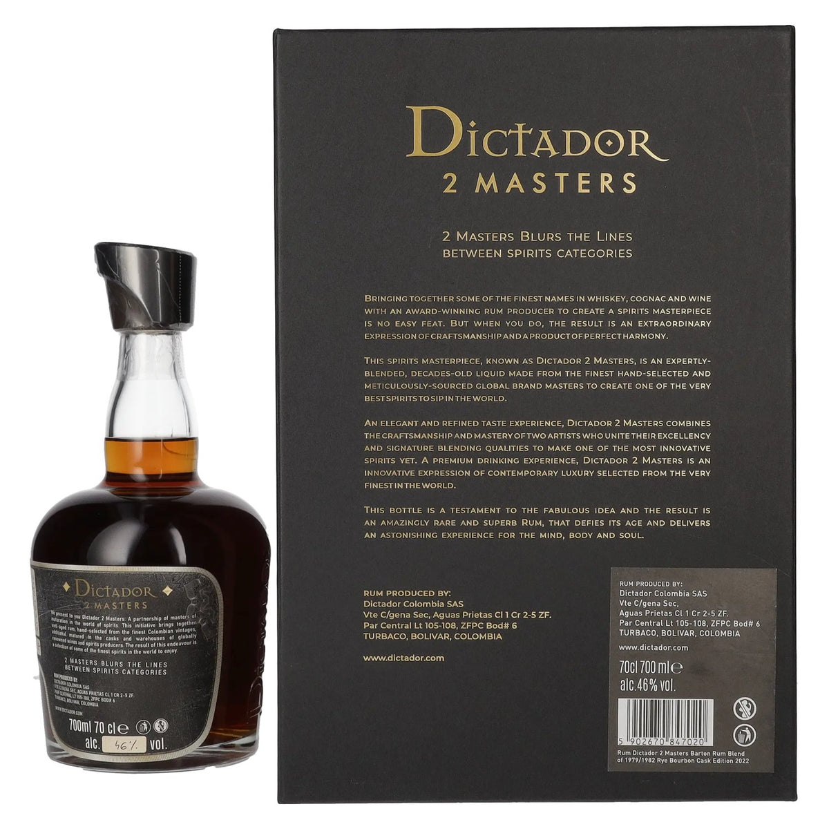 Dictador 2 MASTERS 1979/1982 Barton Colombian Aged Rum 46 % vol., 0,7 l, dans un coffret cadeau