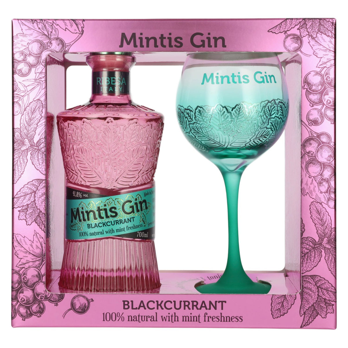 Mintis BLACKCURRANT Gin 41,8% Vol. 0,7l in Geschenkbox mit Glas