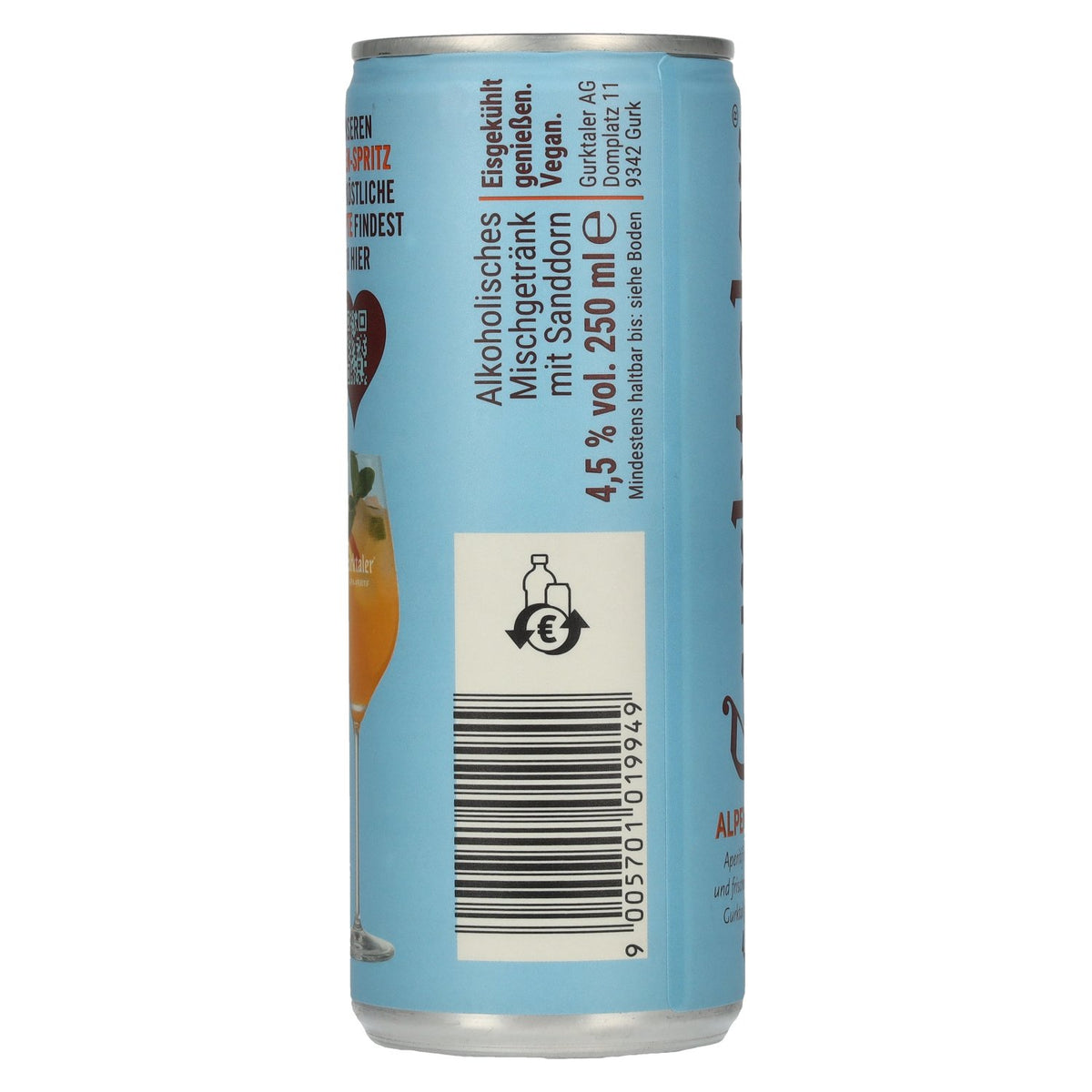 Gurktaler Alpen-Spritz, apéritif, 4,5 % vol., 24 canettes de 0,25 l, consigne