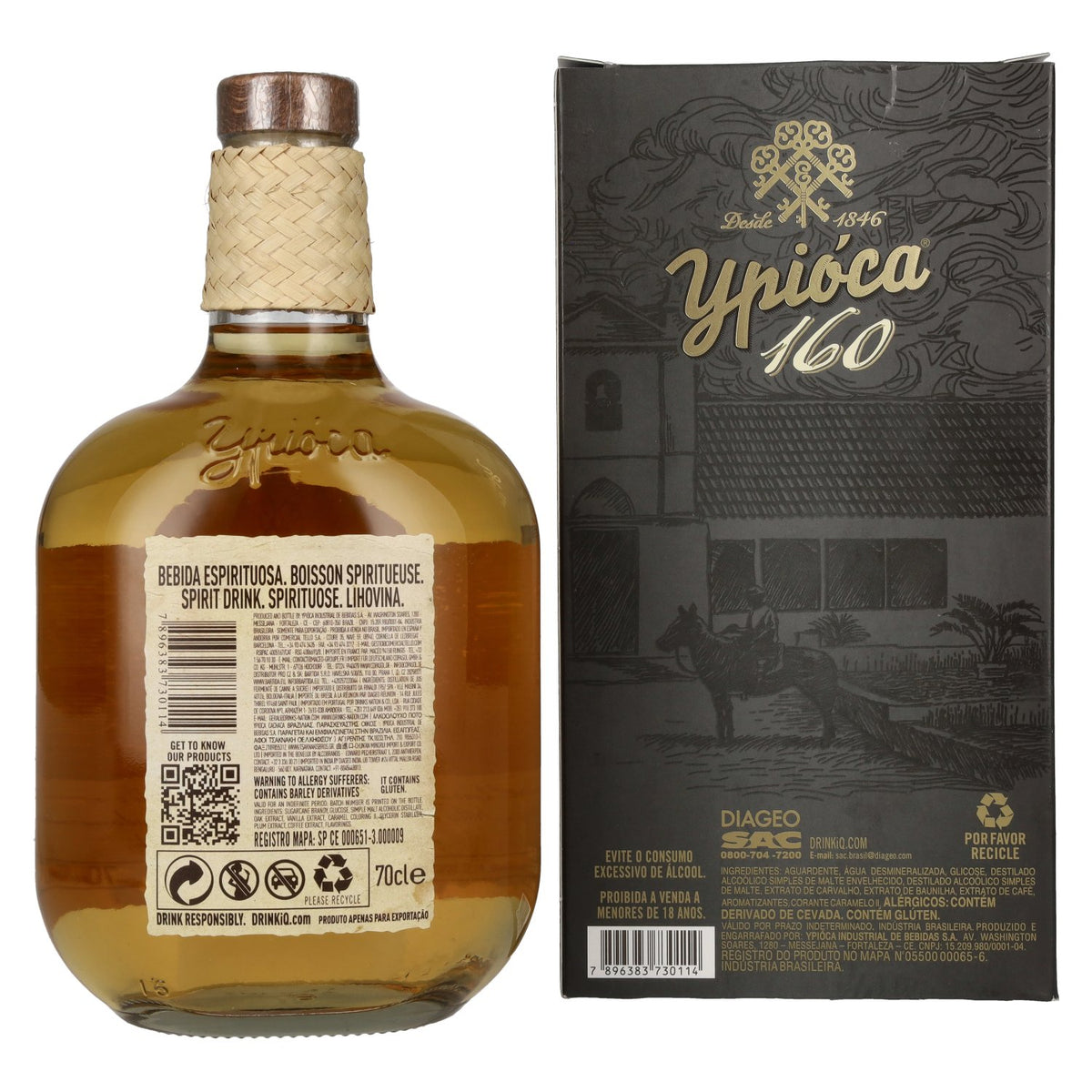 Ypióca 160 Aguardente Composta com Malte 39% vol. 0.7 l in a gift box