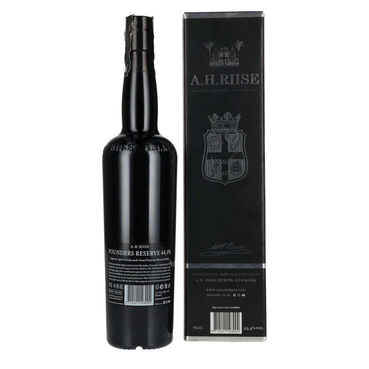 A.H. Riise X.O. FOUNDERS RESERVE Superior gedistilleerde drank #5 44,4% Vol. 0,7l in geschenkverpakking