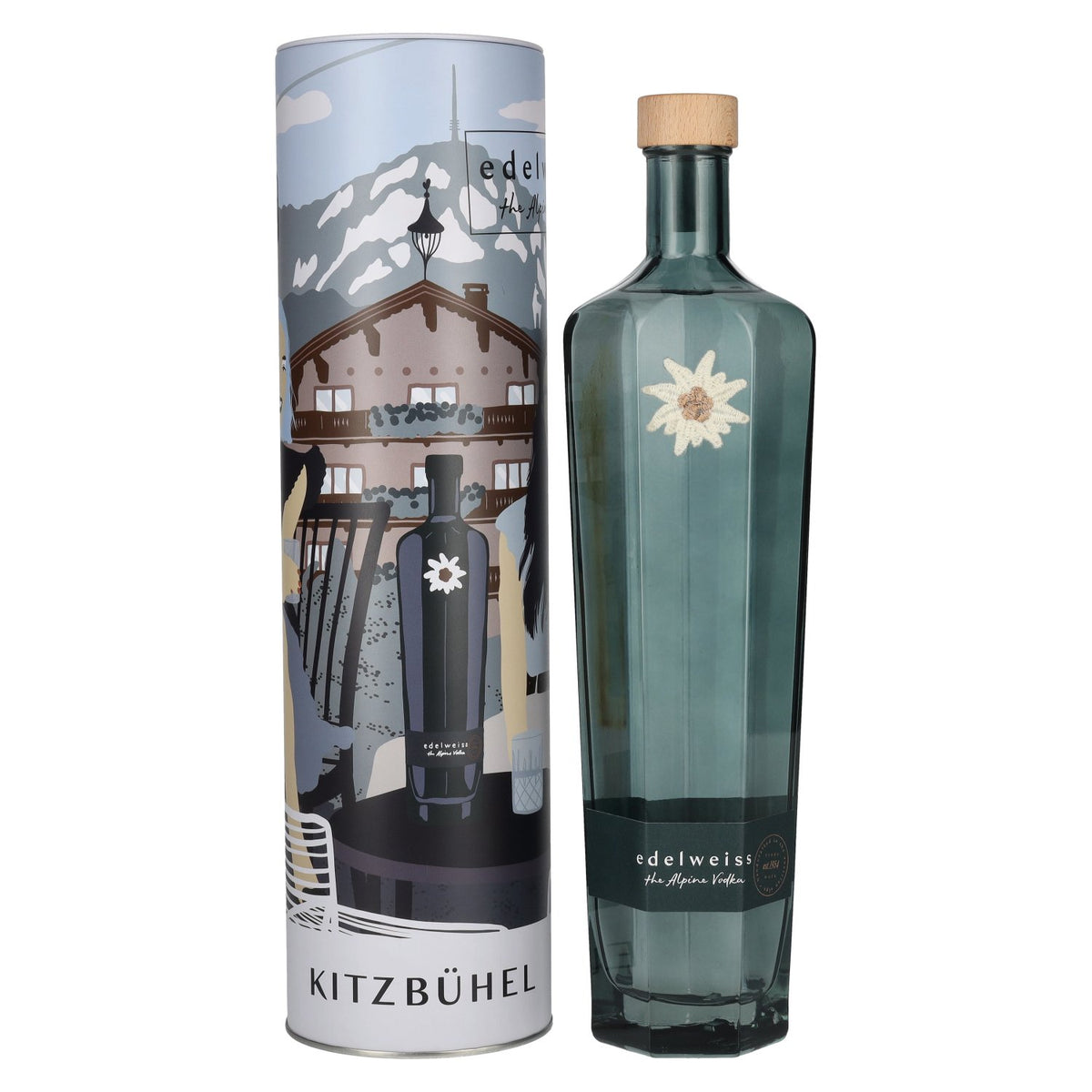 Edelweiss Alpine Vodka KITZBÜHEL 40% vol. 0,7 l in blikken doos