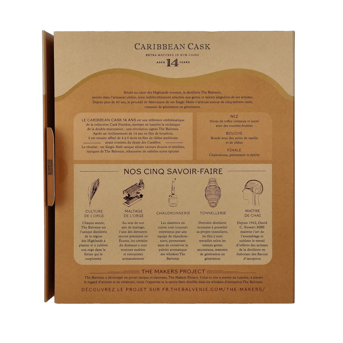 Balvenie 14 ans d'âge, finition en fûts des Caraïbes, 43 % vol., 0,7 l, dans un coffret cadeau avec 2 verres