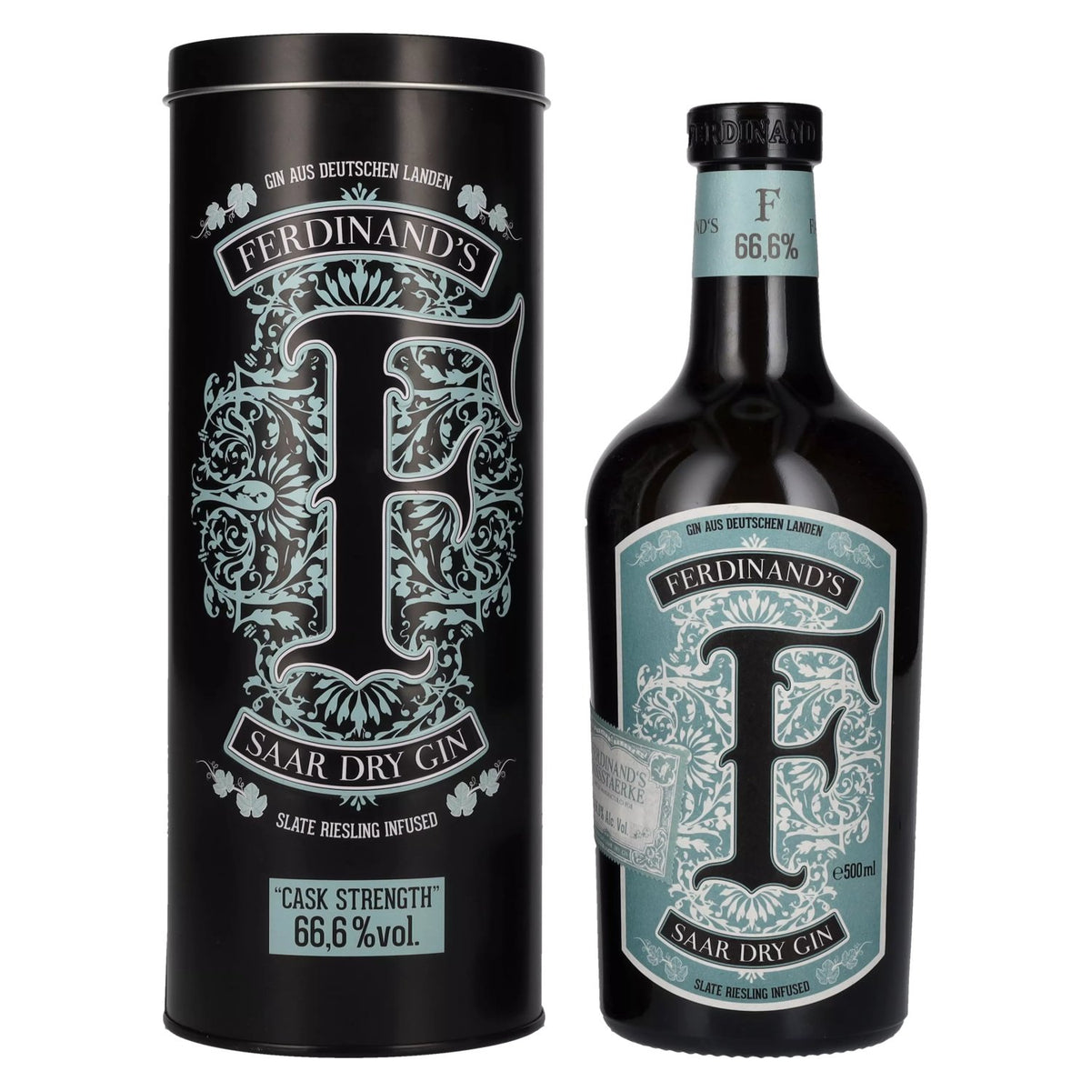 Ferdinand's Saar Dry Gin Cask Strength 66,6% vol. 0,5 l in blikken doos