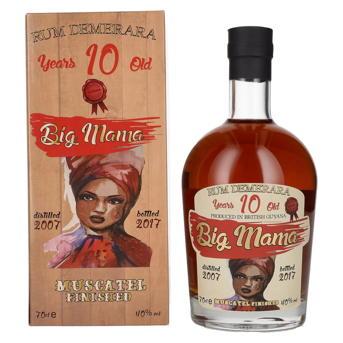 Big Mama Rum Demerara 10 ans d'âge, affiné au muscat de Demerara, 40 % vol., 0,7 l, dans un coffret cadeau
