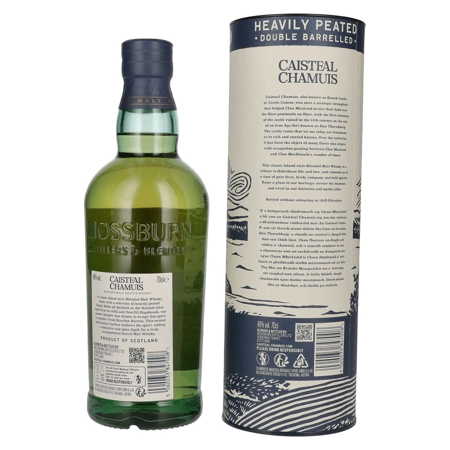 Caisteal Chamuis Bourbon Casks Heavily Peated Blended Malt Scotch Whisky 46% Vol. 0,7l in geschenkverpakking