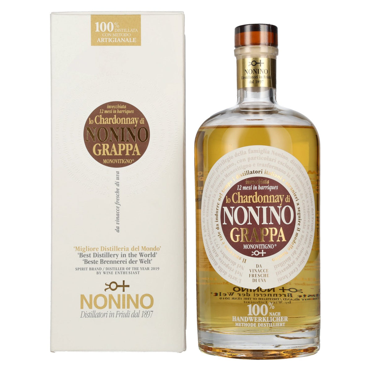 Nonino Grappa Chardonnay in barriques 41% vol. 0,7 l in geschenkverpakking