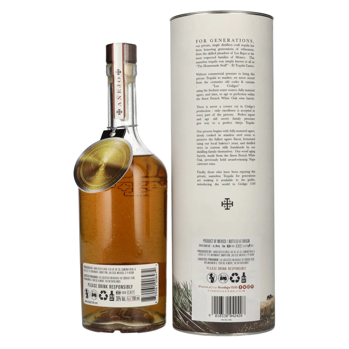 Código 1530 AÑEJO Tequila 38% vol. 0,7 l in geschenkverpakking