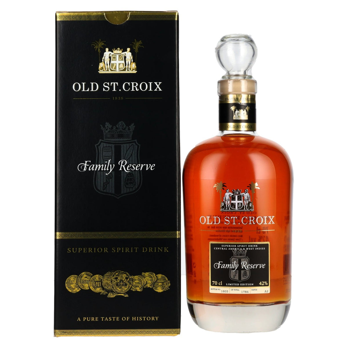 Old St. Croix A.H. Riise FAMILY RESERVE Superior Spirit Drink 42% vol. 0.7l in a gift box