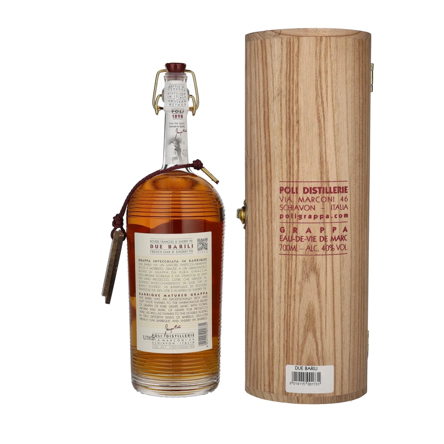Poli Grappa Barrique Due Barili 40% Vol. 0,7l in Holzkiste