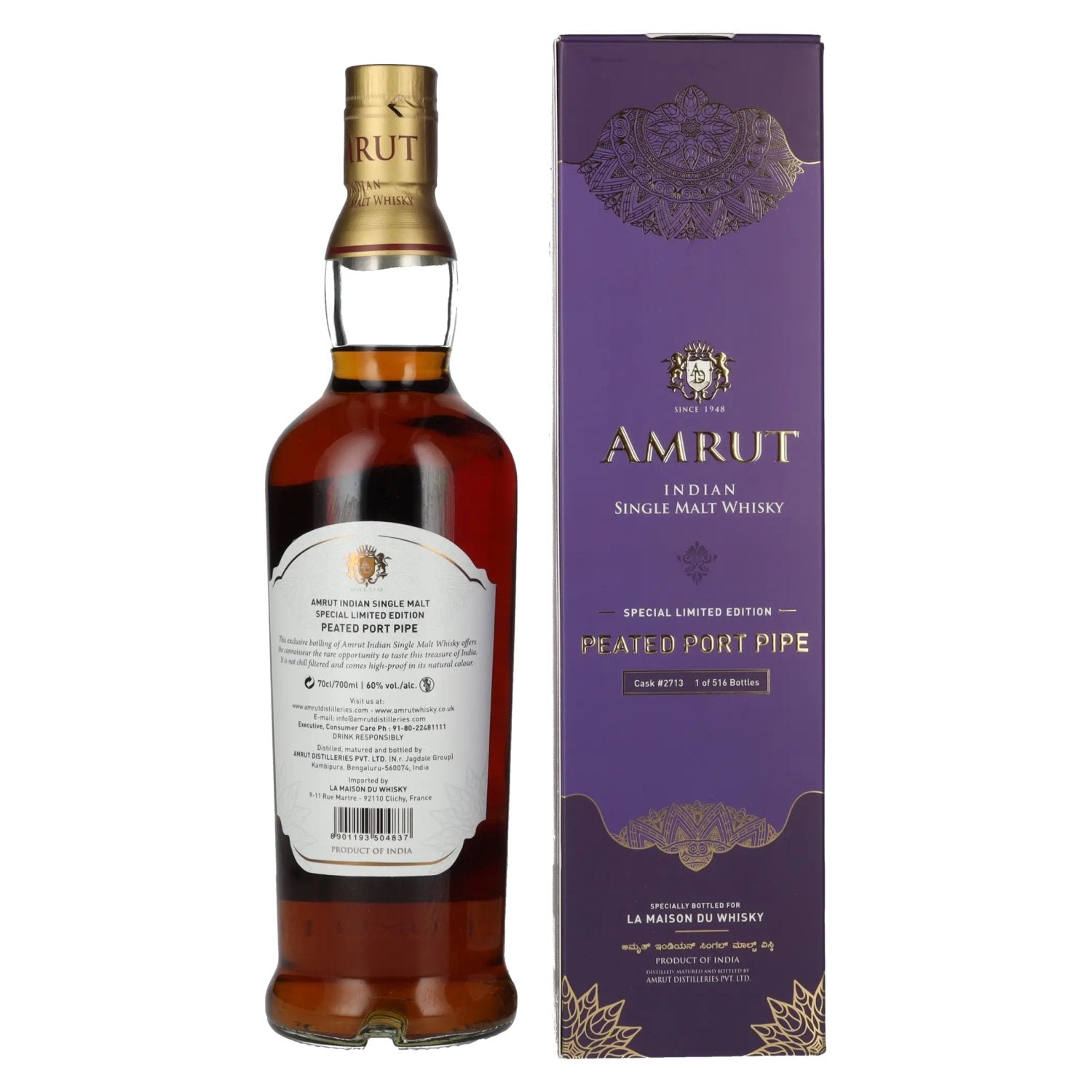 Amrut PORT PIPE Indian Single Malt Whisky 60% vol. 0,7l dans une boîte cadeau