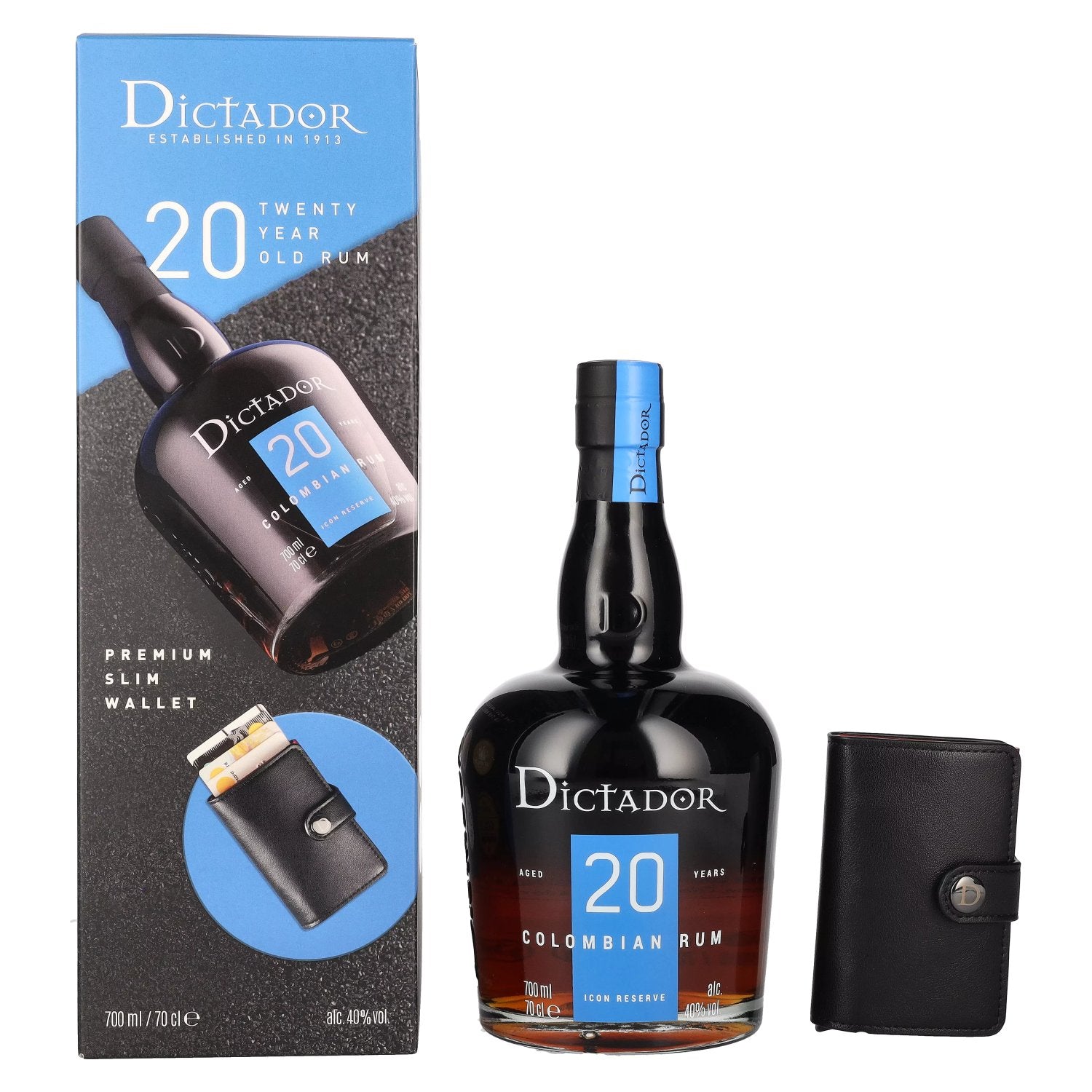Dictador 20 Years Old ICON RESERVE Rhum colombien 40% vol. 0,7l en boîte cadeau avec porte-monnaie