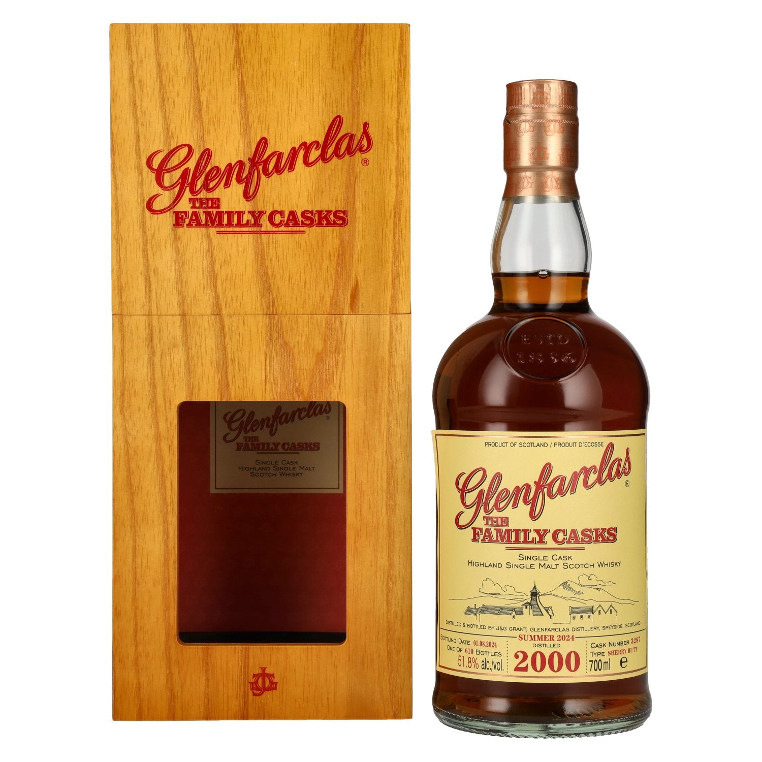 Glenfarclas THE FAMILY CASKS Single Cask SUMMER 2024 Sherry Butt #3287 2000 51,8% Vol. 0,7l in houten doos