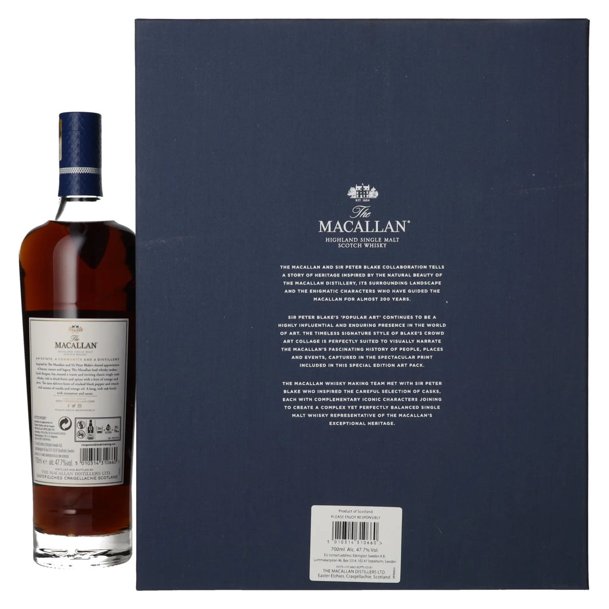 The Macallan SIR PETER BLAKE Highland Single Malt Scotch Whisky 47,7 % vol., 0,7 l, dans un coffret cadeau