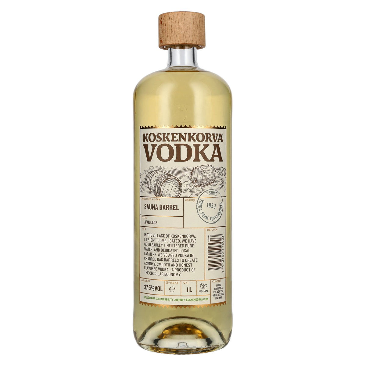 Koskenkorva Vodka SAUNA BARREL 37,5% vol. 1 l