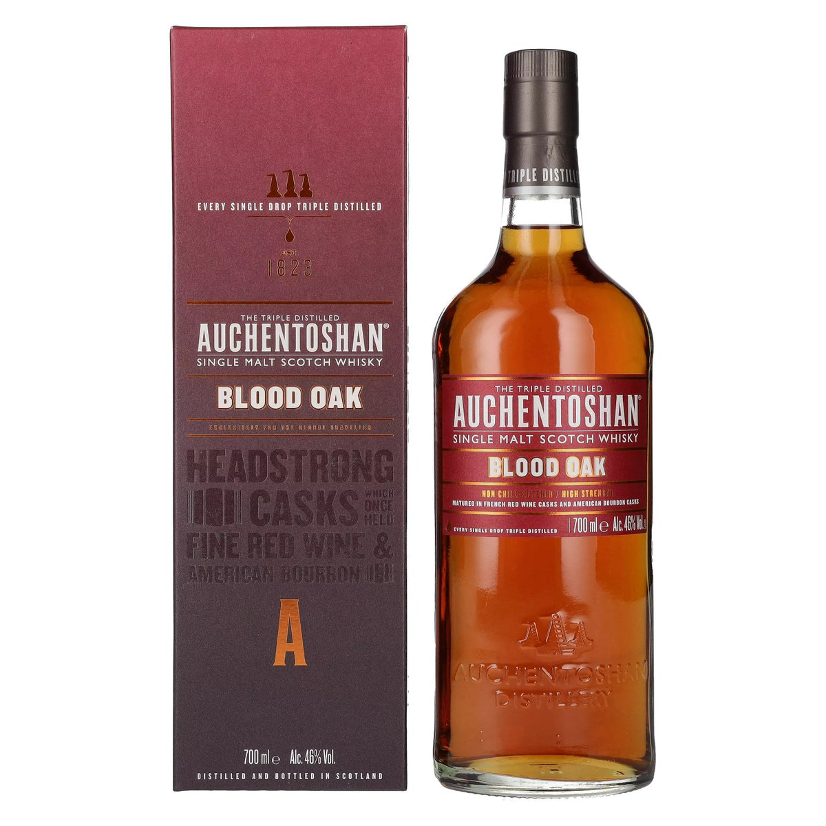 Auchentoshan BLOOD OAK Single Malt Scotch Whisky 46% ABV, 0.7 litres, in a gift box