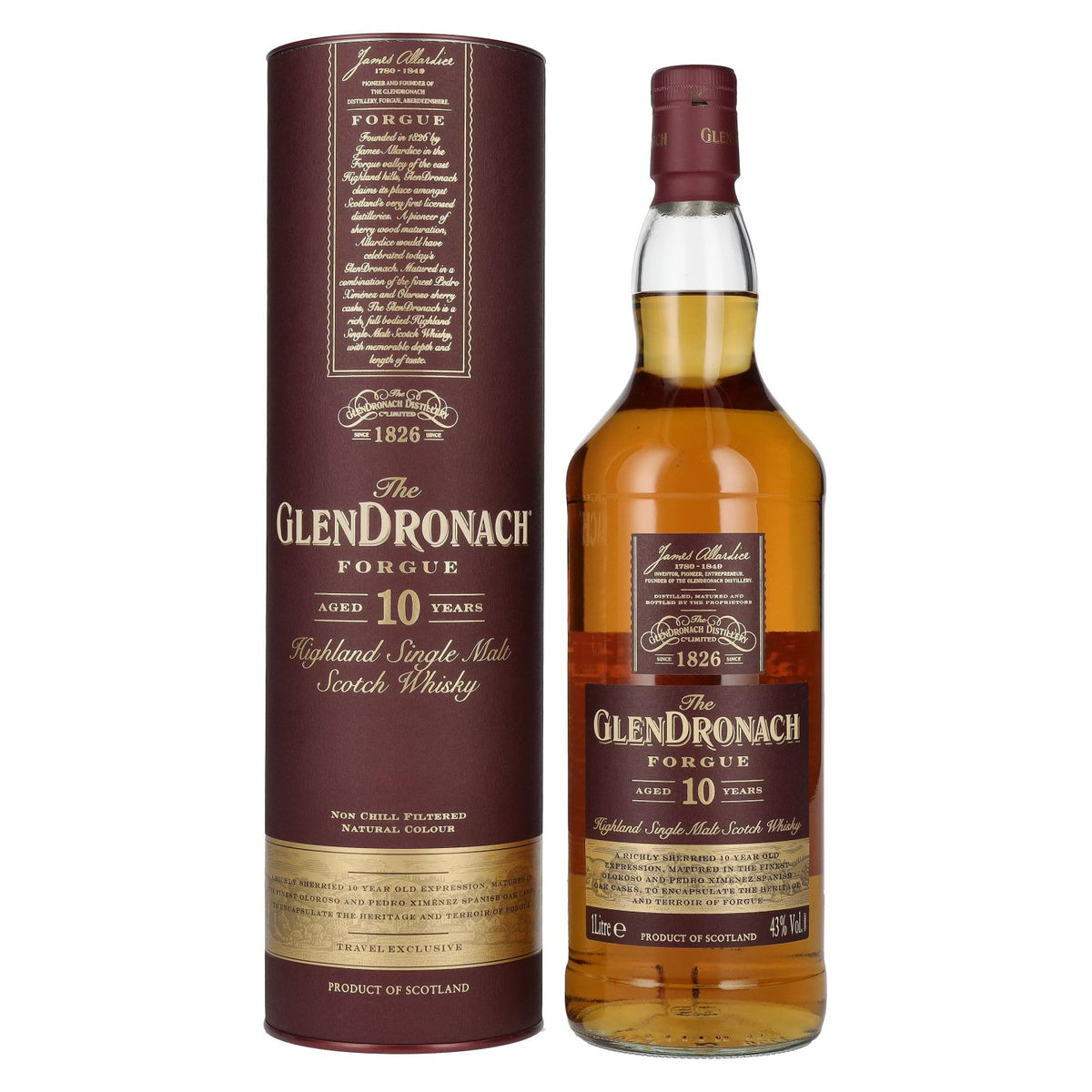 The GlenDronach 10 Years Old FORGUE Highland Single Malt 43% Vol. 1l in a gift box