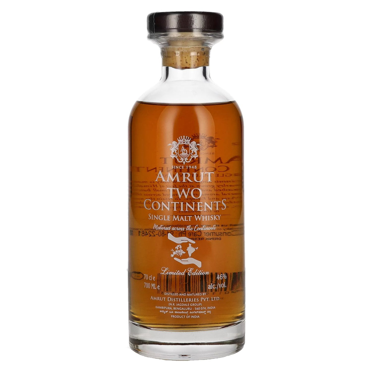 Amrut TWO CONTINENTS Whisky single malt indien, lot n° 4, 46 % vol., 0,7 l