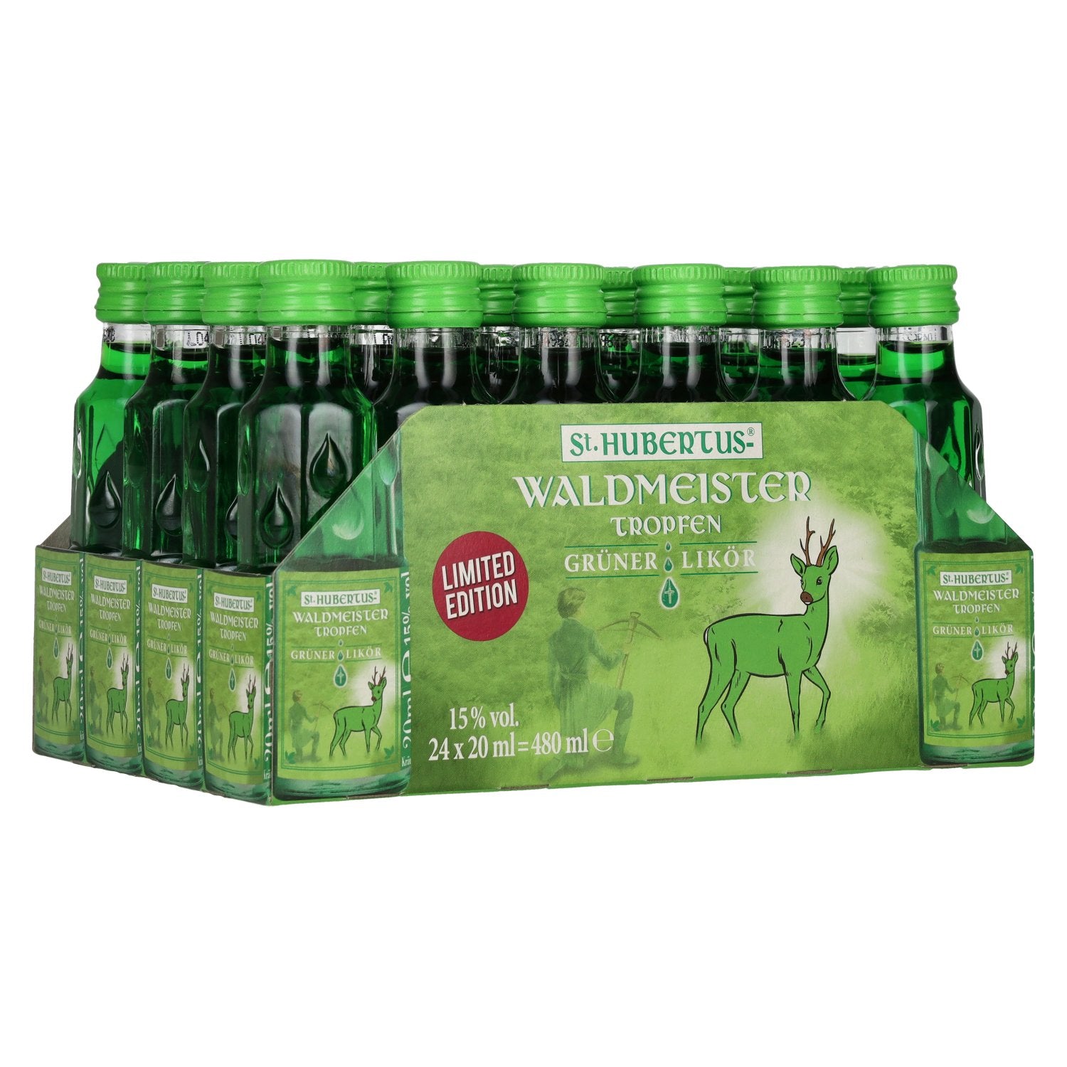 St. Hubertus WALDMEISTER Gouttes de liqueur verte Édition limitée 15 % vol. 24 x 0,02 l