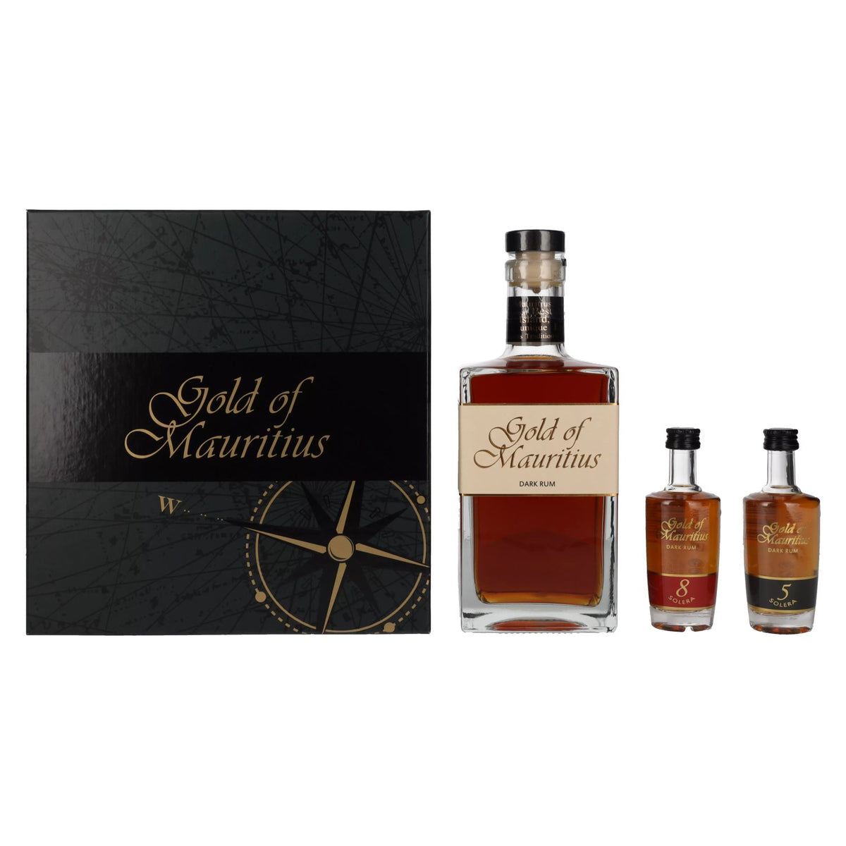 Coffret cadeau Gold of Mauritius 40 % vol., 0,7 l dans un coffret cadeau + 2 x 0,05 l
