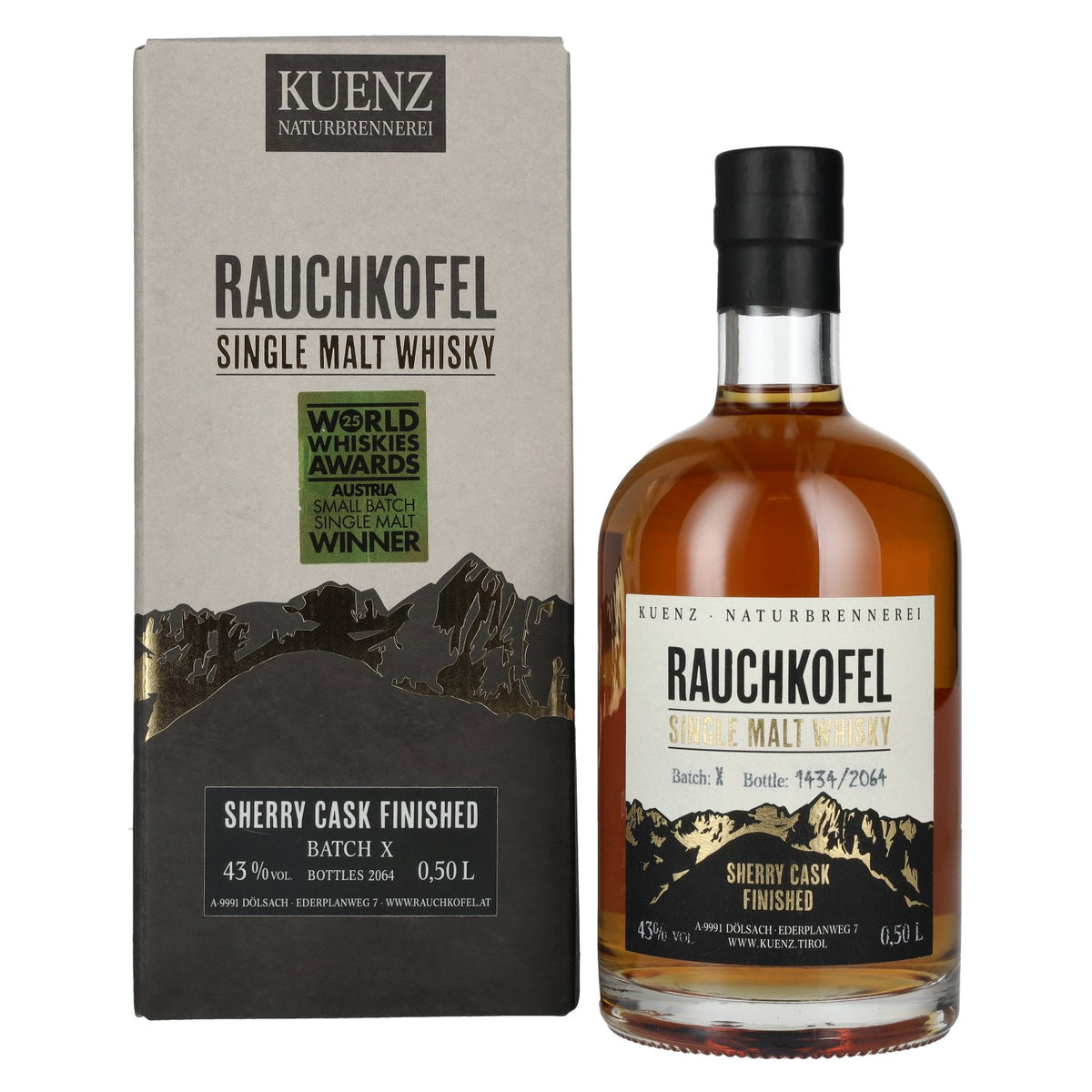 Kuenz Naturbrennerei Rauchkofel Single Malt Whisky, Sherry Cask Finished, 43% vol., 0.5l, in a gift box