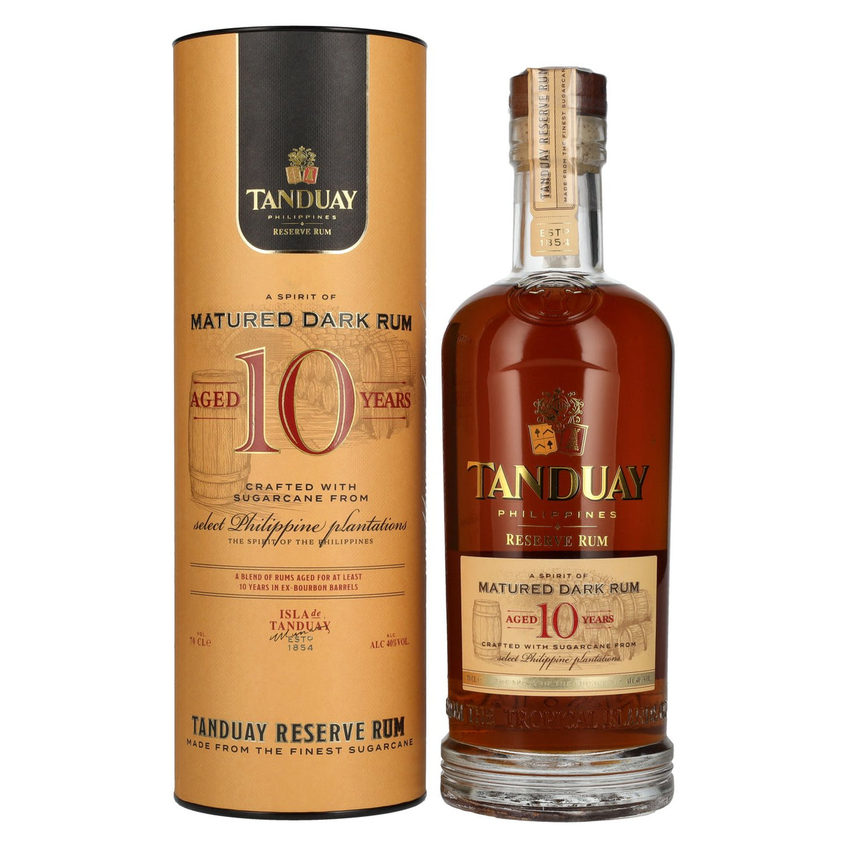 Tanduay 10 Years Old Reserve Dark Rum 40% ABV, 0.7 litres, in a gift box