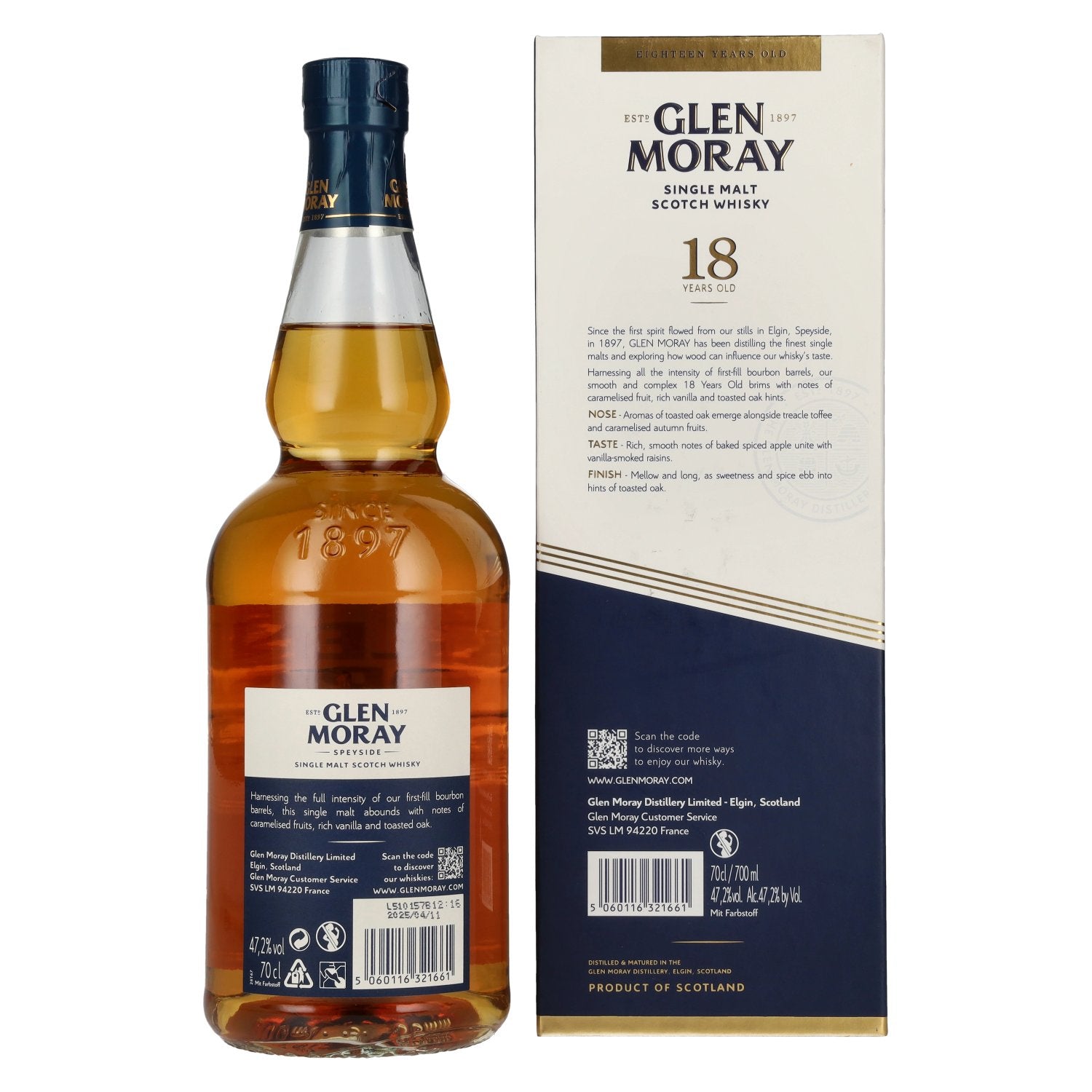 Glen Moray 18 Years Old Speyside Single Malt 47,2% Vol. 0,7l in Geschenkbox