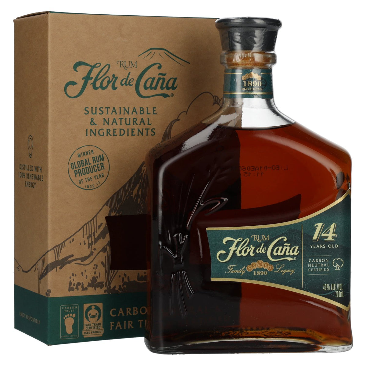 Flor de Caña 14 Years Old Rum 43% Vol. 0,7l in Geschenkbox