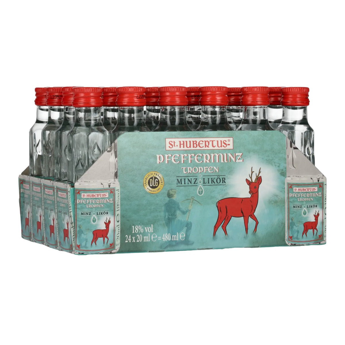 St. Hubertus PFEFFERMINZ Tropfen Minz-Likör 18% Vol. 24x0,02l