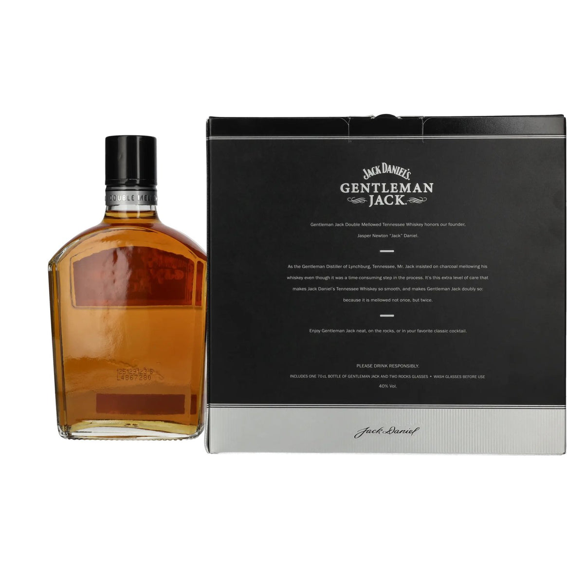 Jack Daniel's GENTLEMAN JACK Tennessee Whiskey 40% ABV, 0.7 litres, in a gift box with 2 glasses