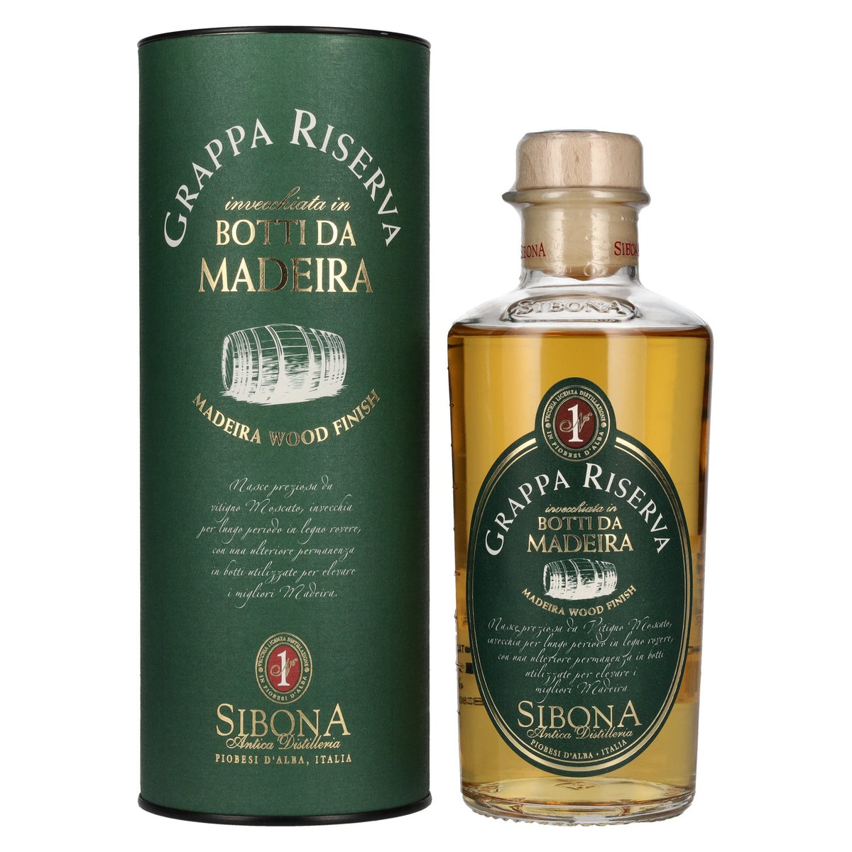 Sibona GRAPPA RISERVA Botti da MADEIRA 40% ABV 0.5l in a gift box