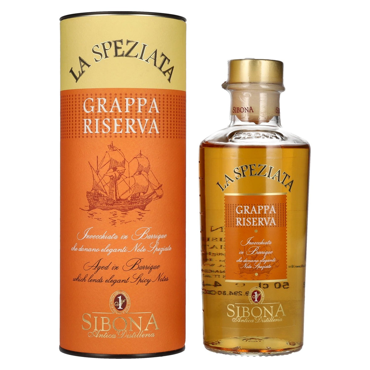 Sibona GRAPPA RISERVA La Speziata 44% vol. 0.5 l in a gift box