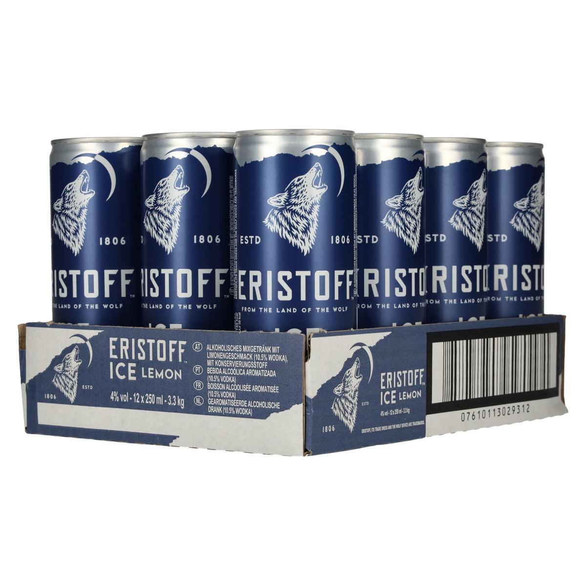 Eristoff Ice Lemon 4% vol. 12 blikjes van 0,25 l, statiegeld