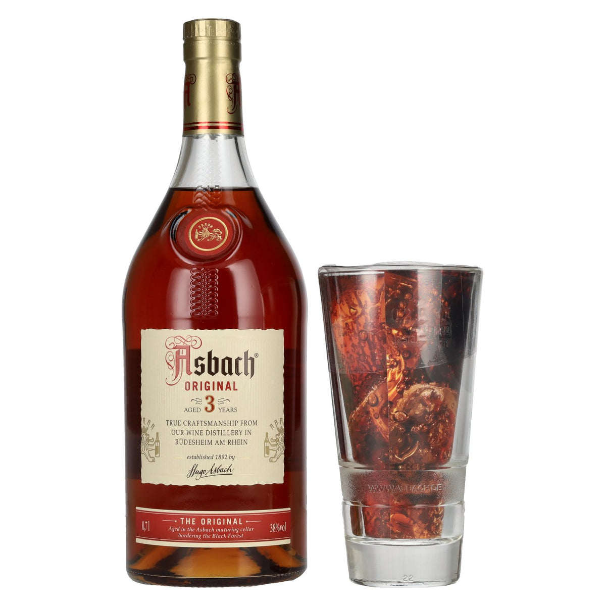 Asbach Original 3 jaar 38% vol. 0,7 l met glas