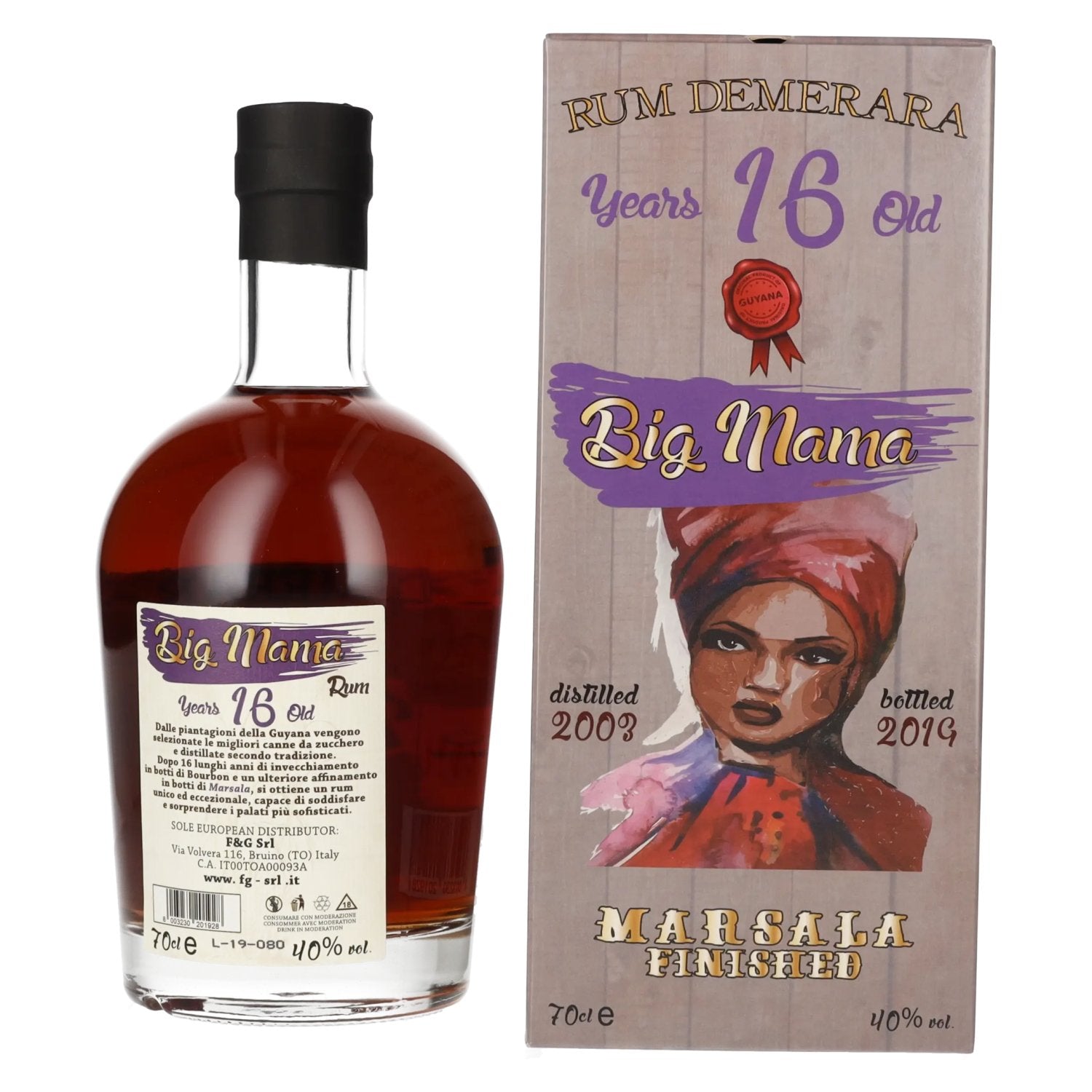 Big Mama 16 Jaar Oude Rum Demerara Marsala Afgewerkt 40% Vol. 0,7l in geschenkverpakking