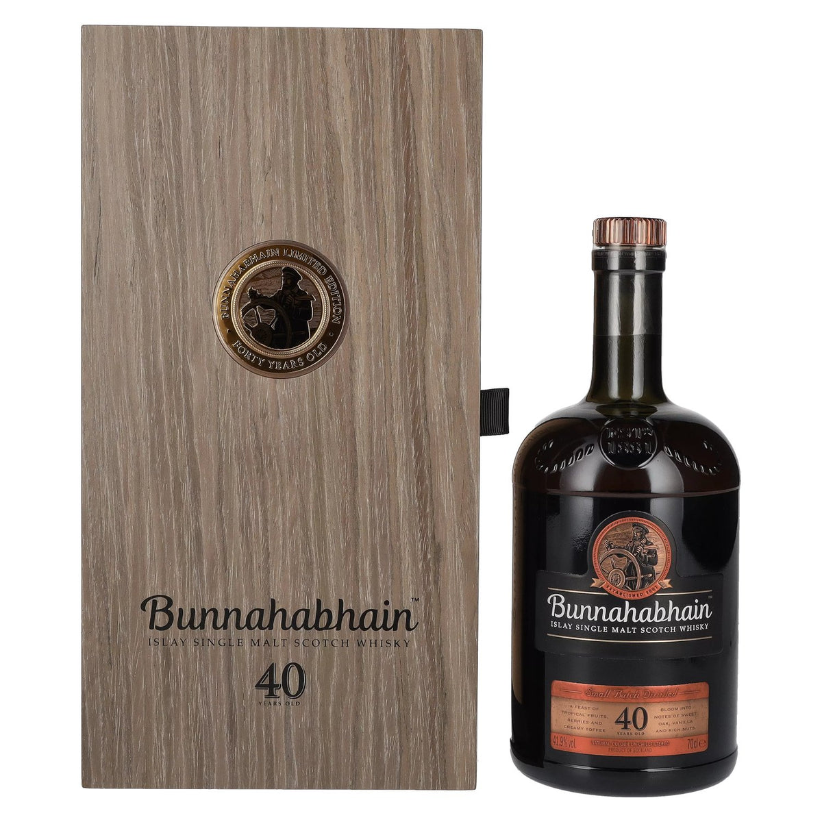 Bunnahabhain 40 ans d'âge, édition limitée, 41,9 % vol., 0,7 l, dans un coffret en bois