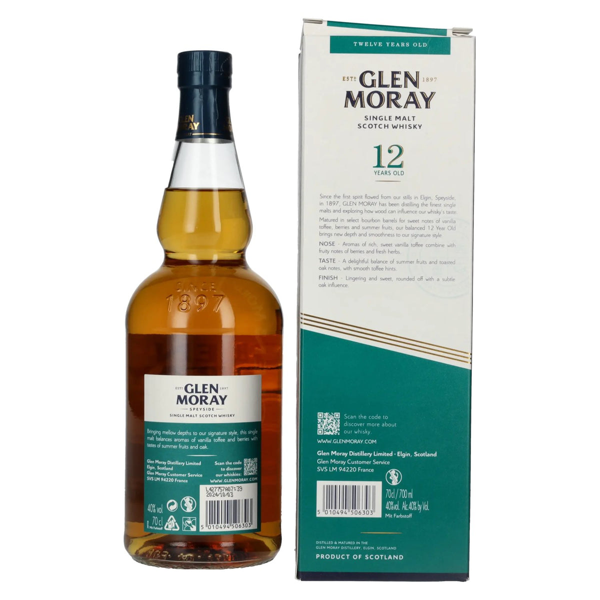 Glen Moray 12 Years Old Bourbon Barrels 40% vol. 0,7 l in geschenkverpakking